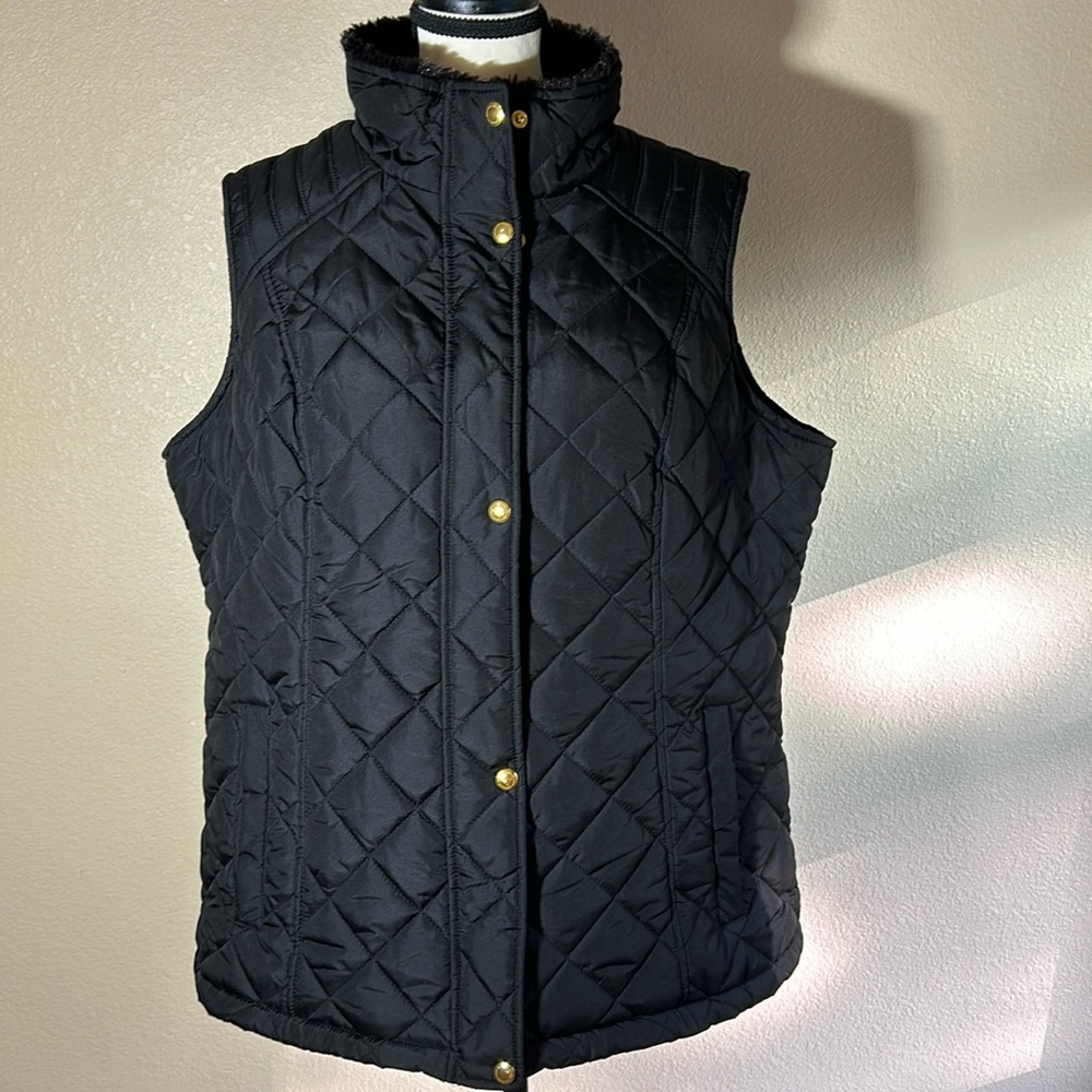 Weatherproof Women's Black with Dark Brown Faux Fur Lining Zipper Vest XL